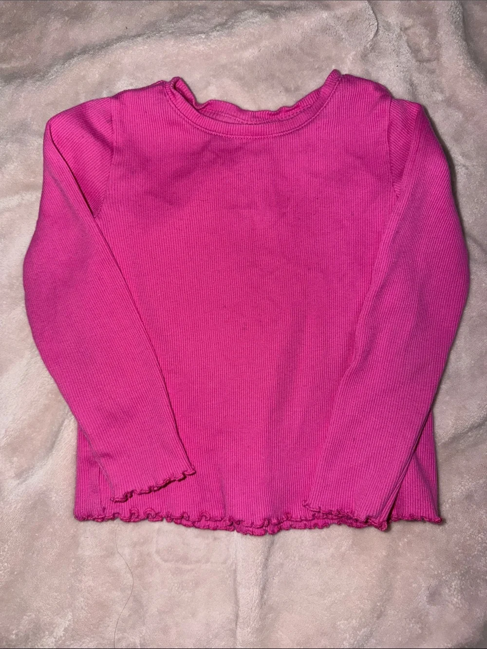 GAP Hot Pink Ribbed Long Sleeve Tee with Lettuce Hem